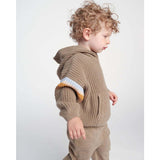 Chunky Ribbed Knit Long Sleeve Front Pocket Boxy Fit Hooded Sweater