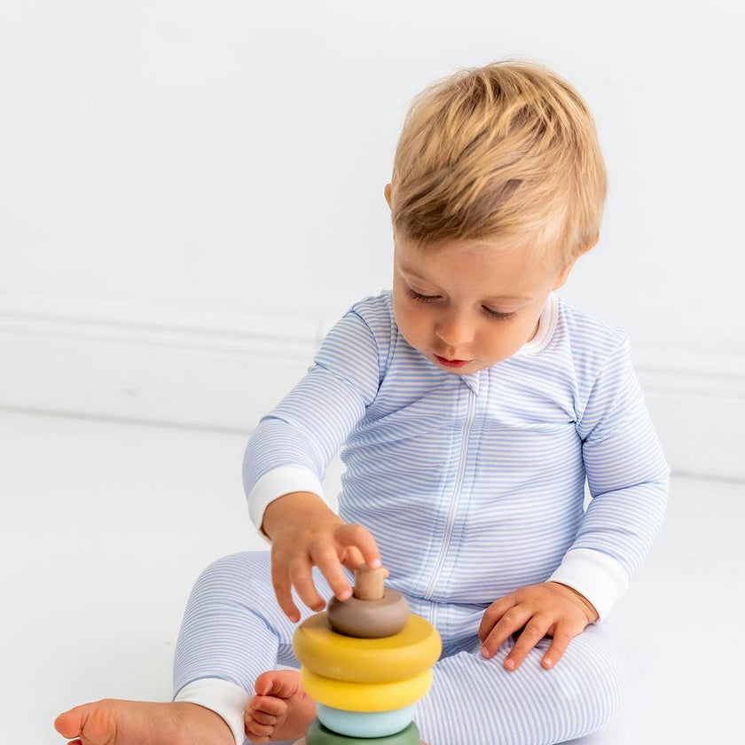Blue Stripes Pima Cotton Baby One-Piece Pajamas