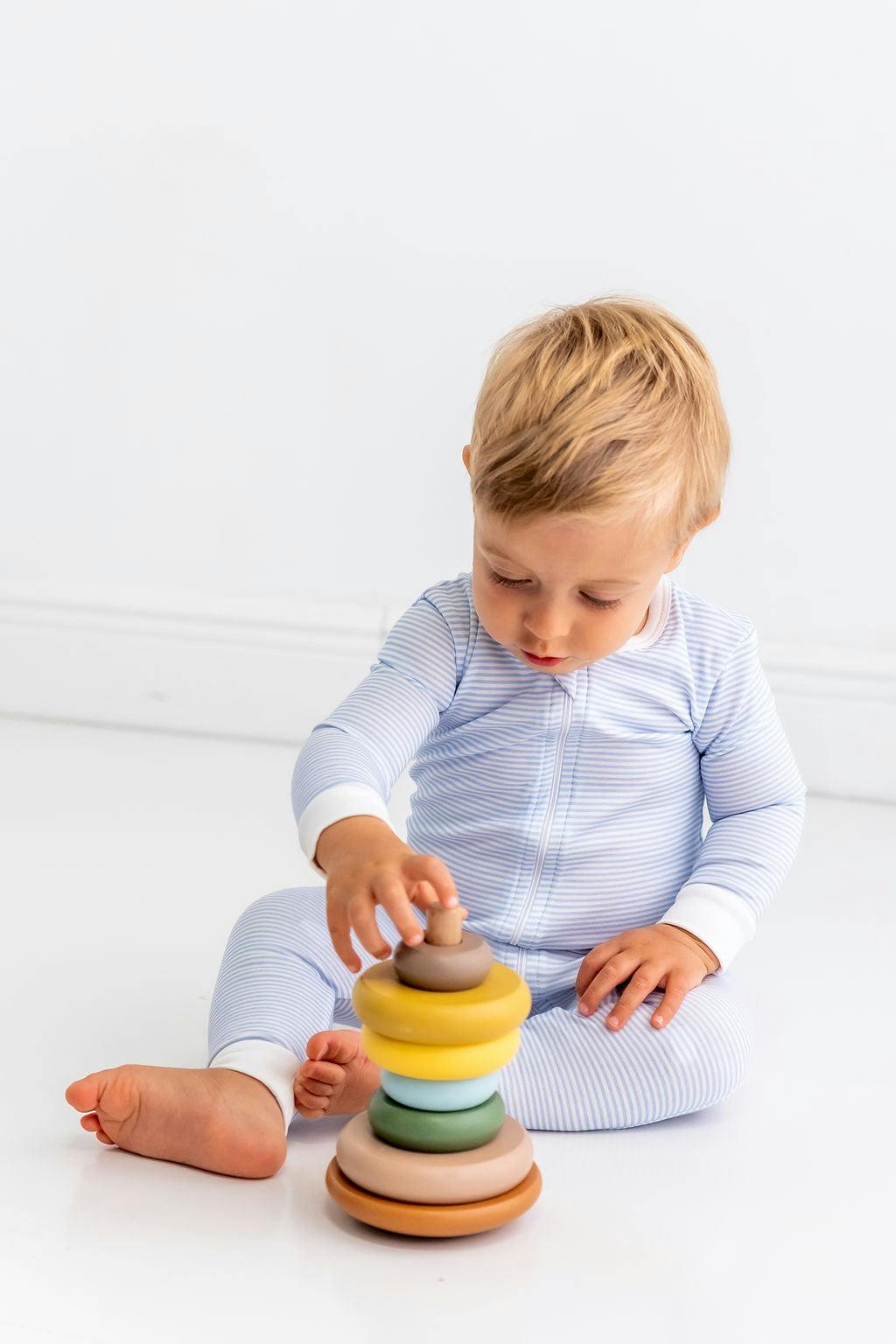 Blue Stripes Pima Cotton Baby One-Piece Pajamas
