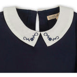 Organic Long Sleeve Knit Top with Woven Collar, Blue