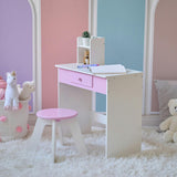 Rosé Shine Wood Vanity & Desk with LED Mirror & Stool