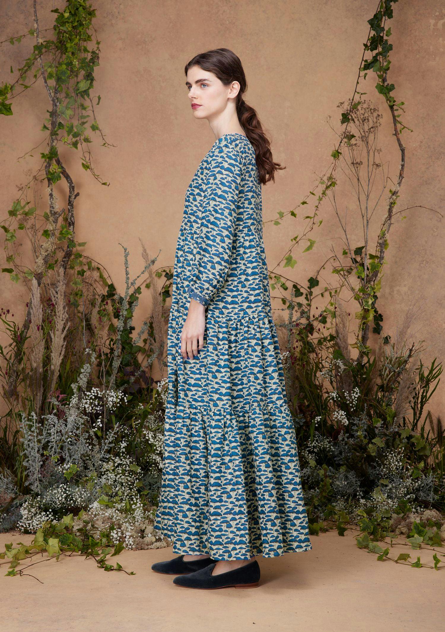 Frangipani Dress Blue Mushroom
