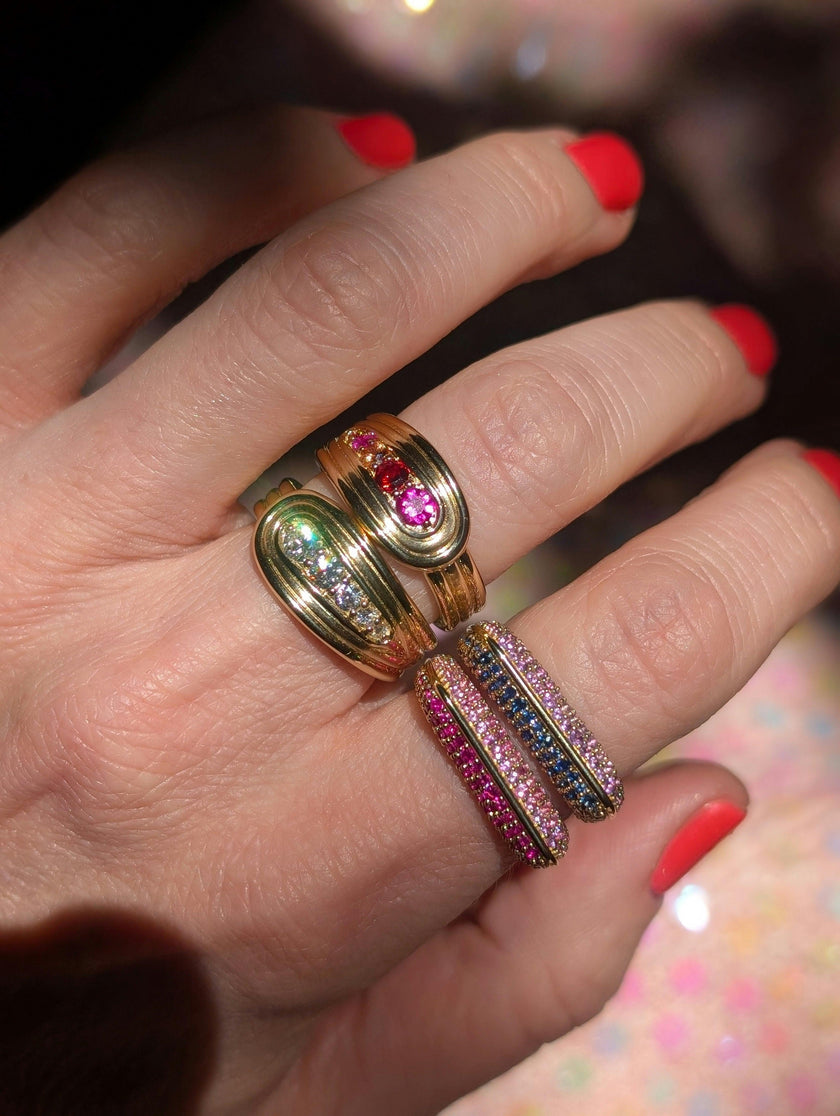 Found Nest Bypass Ring - Pink, Orange & Yellow Sapphire