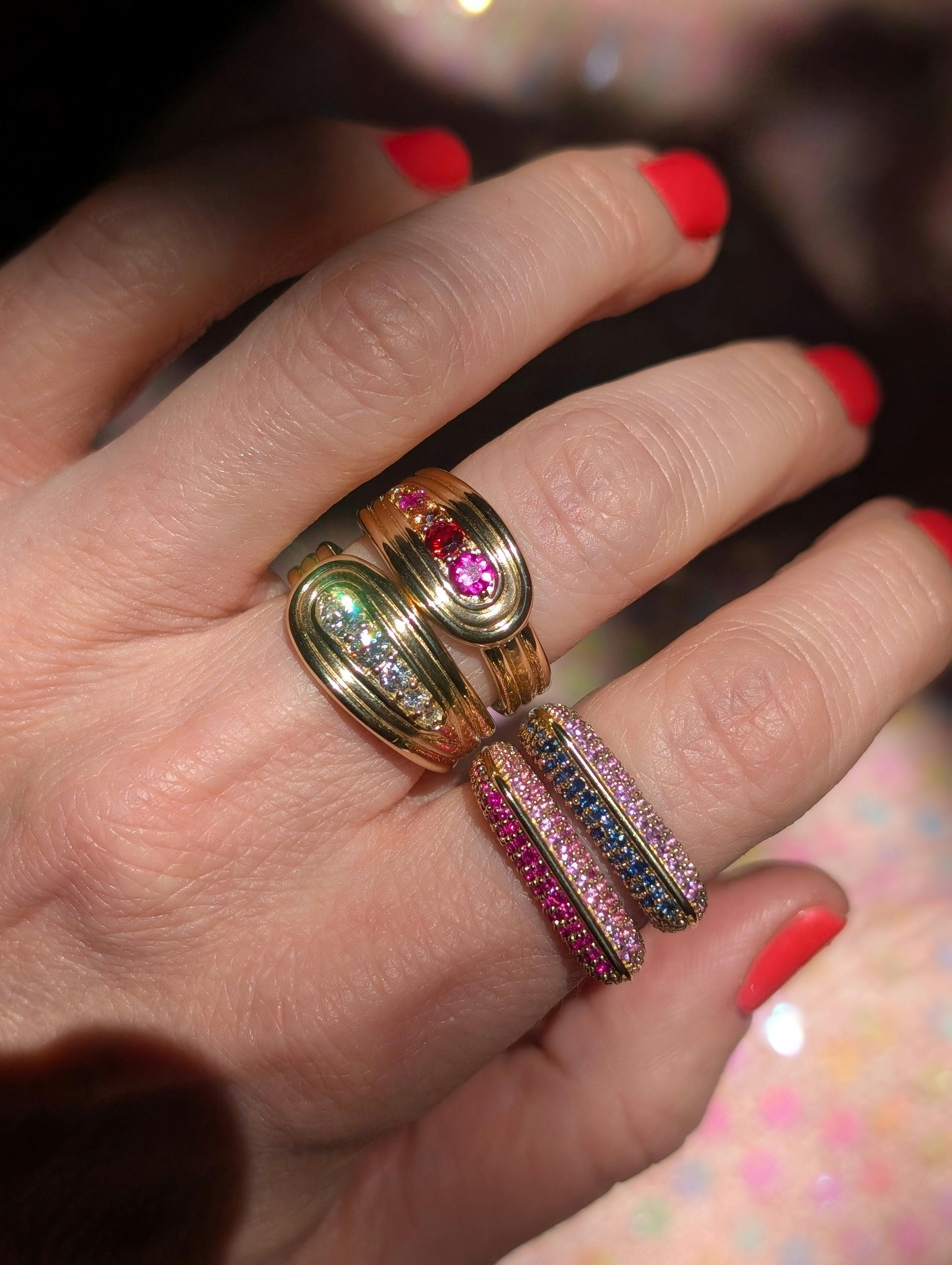 Found Nest Bypass Ring - Pink, Orange & Yellow Sapphire