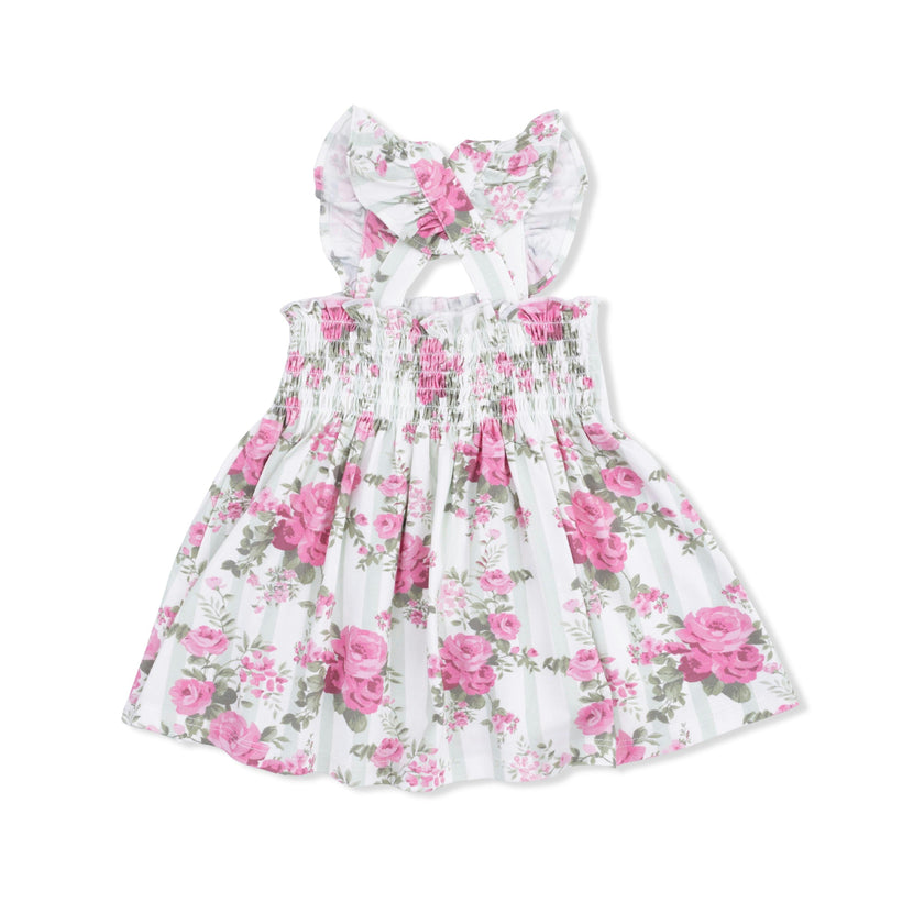 Cabbage Rose Stripe - Smocked Top with Bloomer