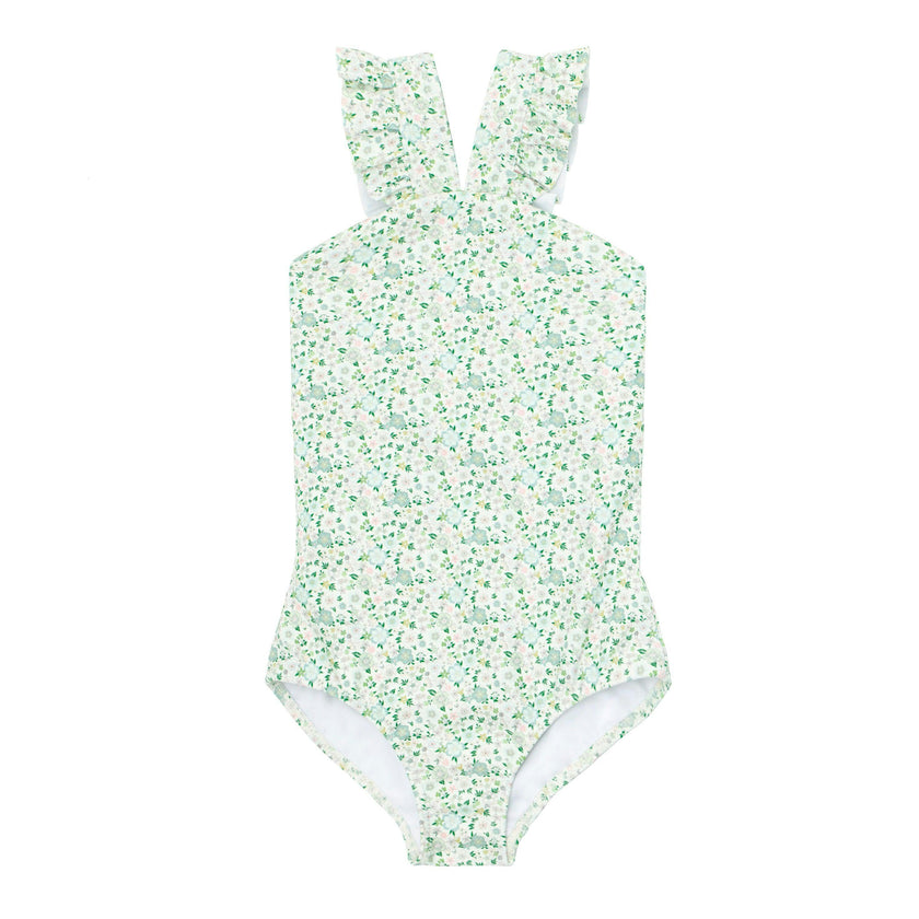 girls sea marsh floral v-neck crossover one piece