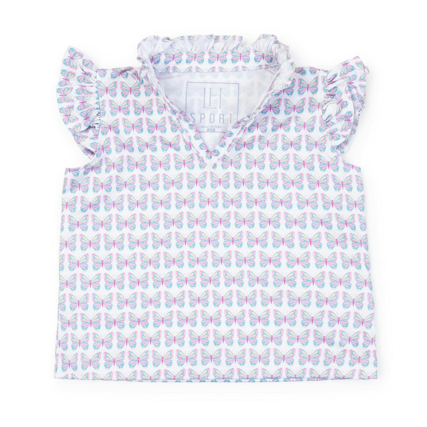Ellie Girls' Sleeveless Performance Top by LH Sport - Peace Love Butterflies Pink Multi