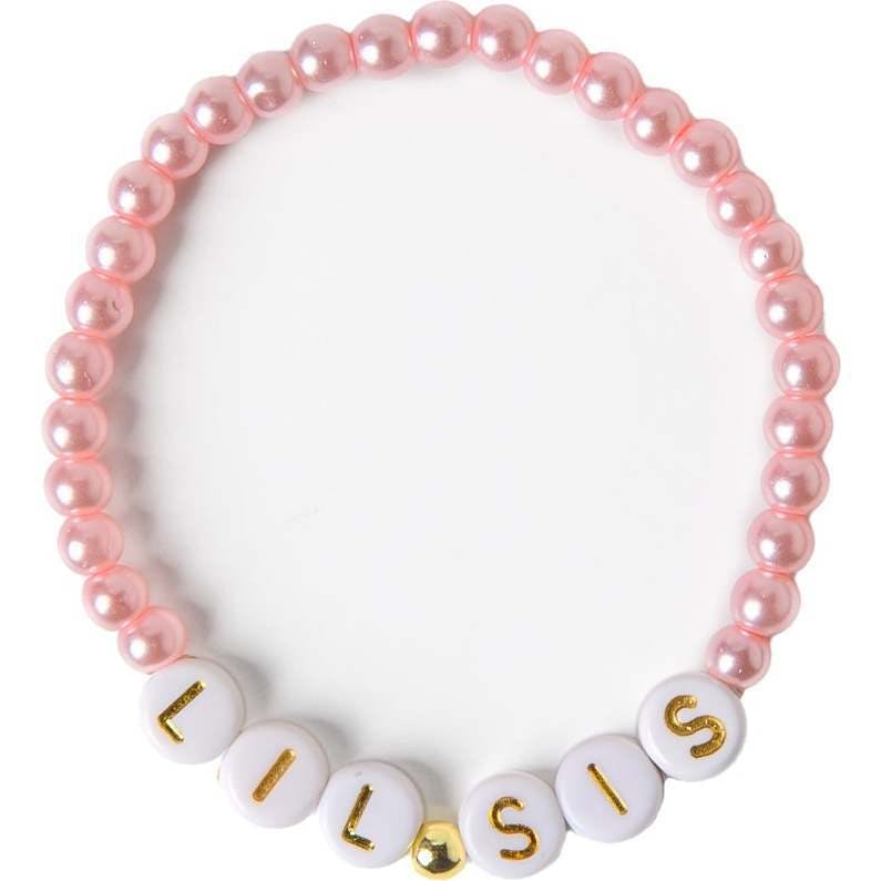 LIL SIS Pink Bead & White Letters Bracelet