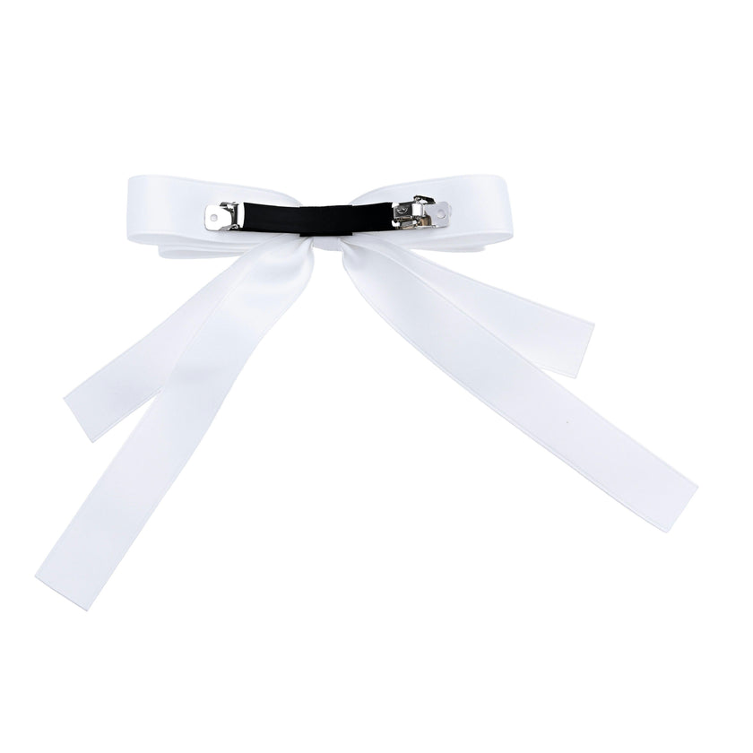 Graceful White Satin Long-Streamer Hair Clip