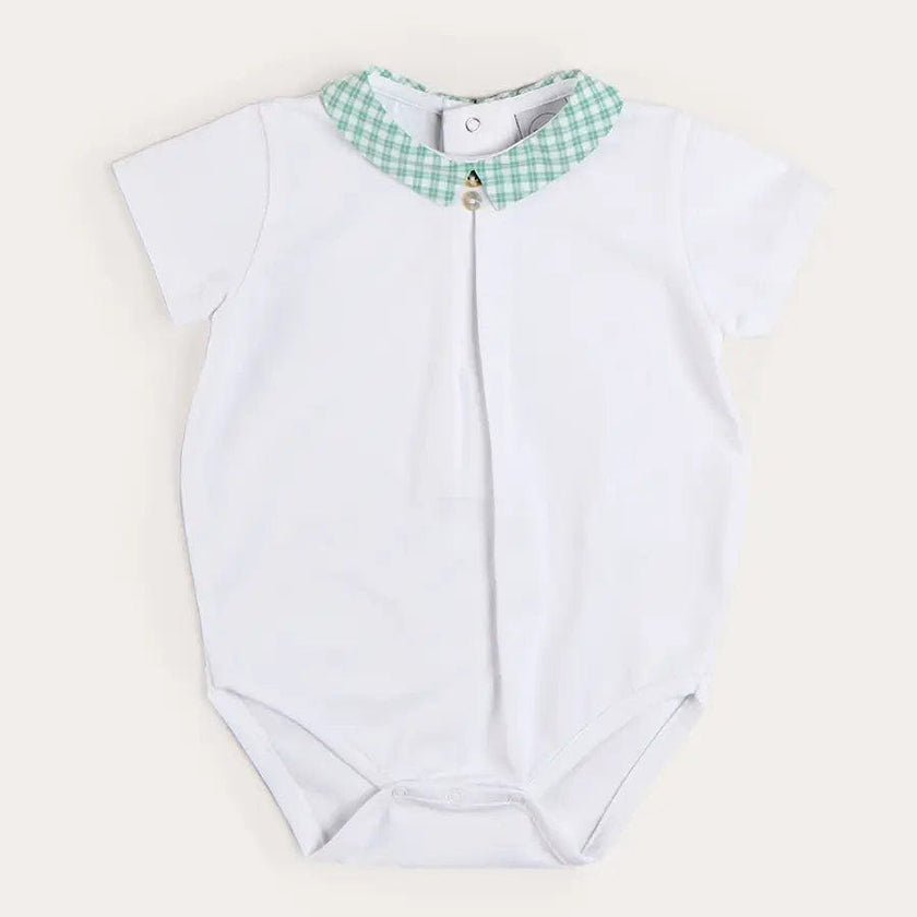 Lucas Check Button Detail Bodysuit in Green (1mth-2yrs)