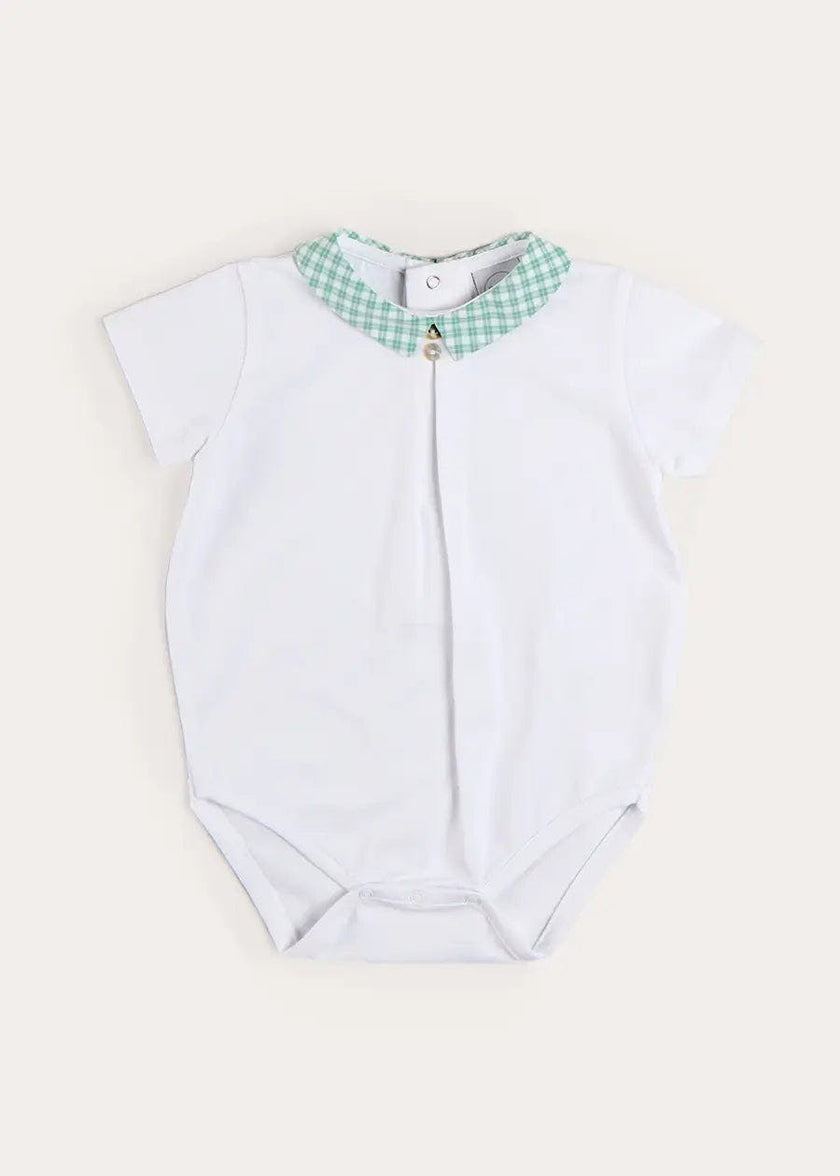 Lucas Check Button Detail Bodysuit in Green (1mth-2yrs)