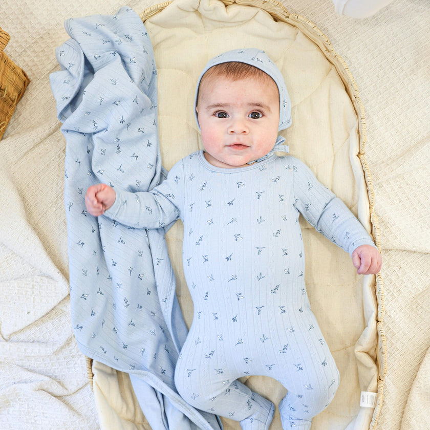 Pointelle Leaves Footie and Beanie Set