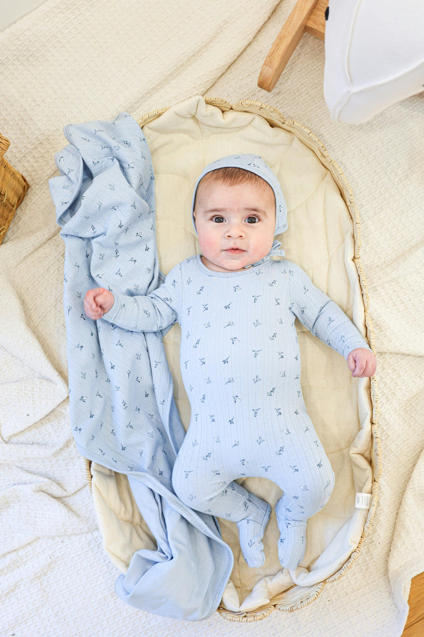 Pointelle Leaves Footie and Beanie Set