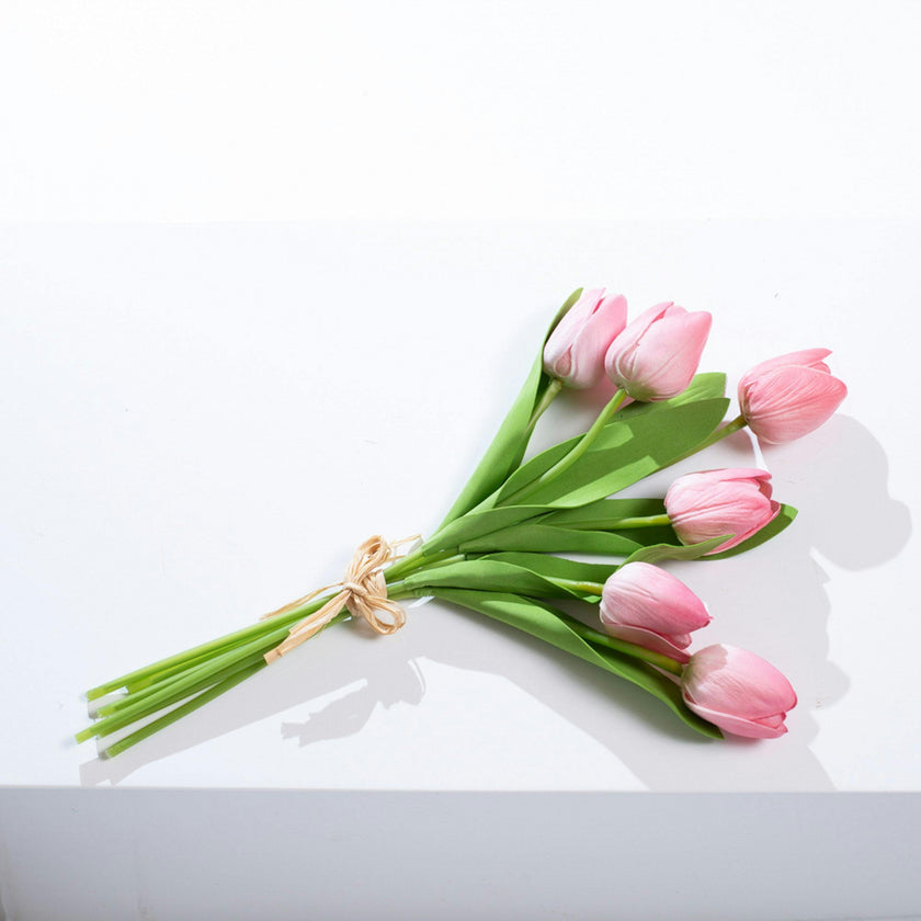 Real Touch White Tulip Faux Floral Everyday Spring Water Illusion Arrangement in Glass Teardrop Vase - Available in Multiple Colors