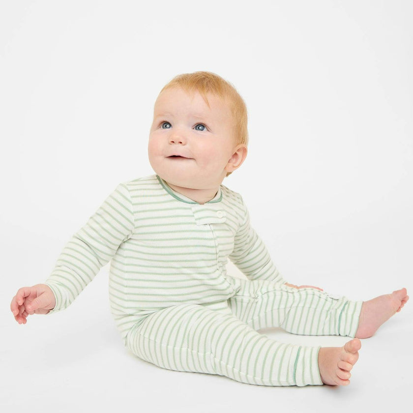 Ziggy Zip Romper, Dusty Seafoam Mini Stripe