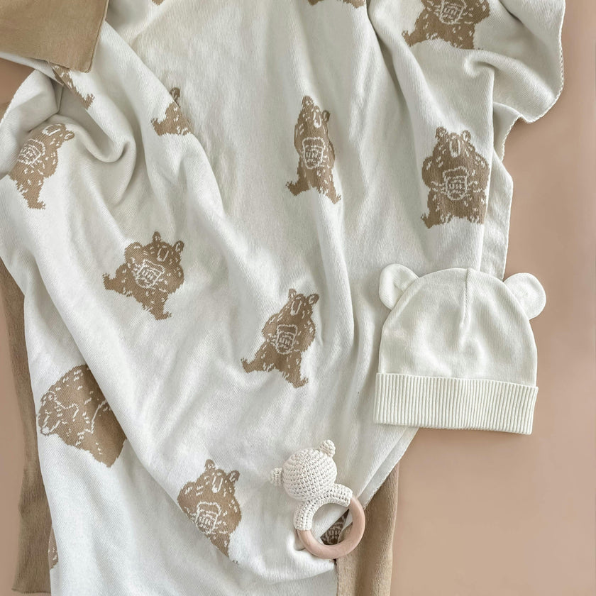 Organic Cotton Blanket, Honey Bear