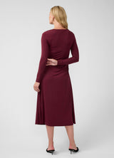 Ruched Long Sleeve Mock Neck Maternity Midi Dress