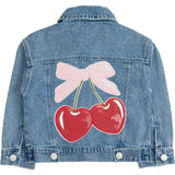Cherry Sequin Patch Denim Jacket