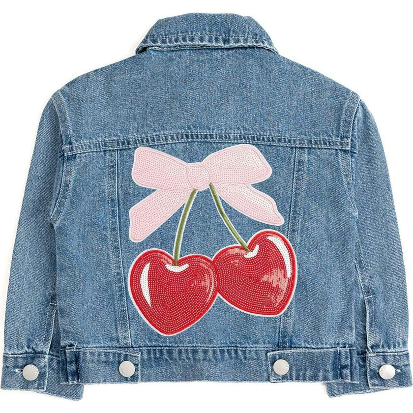 Cherry Sequin Patch Denim Jacket