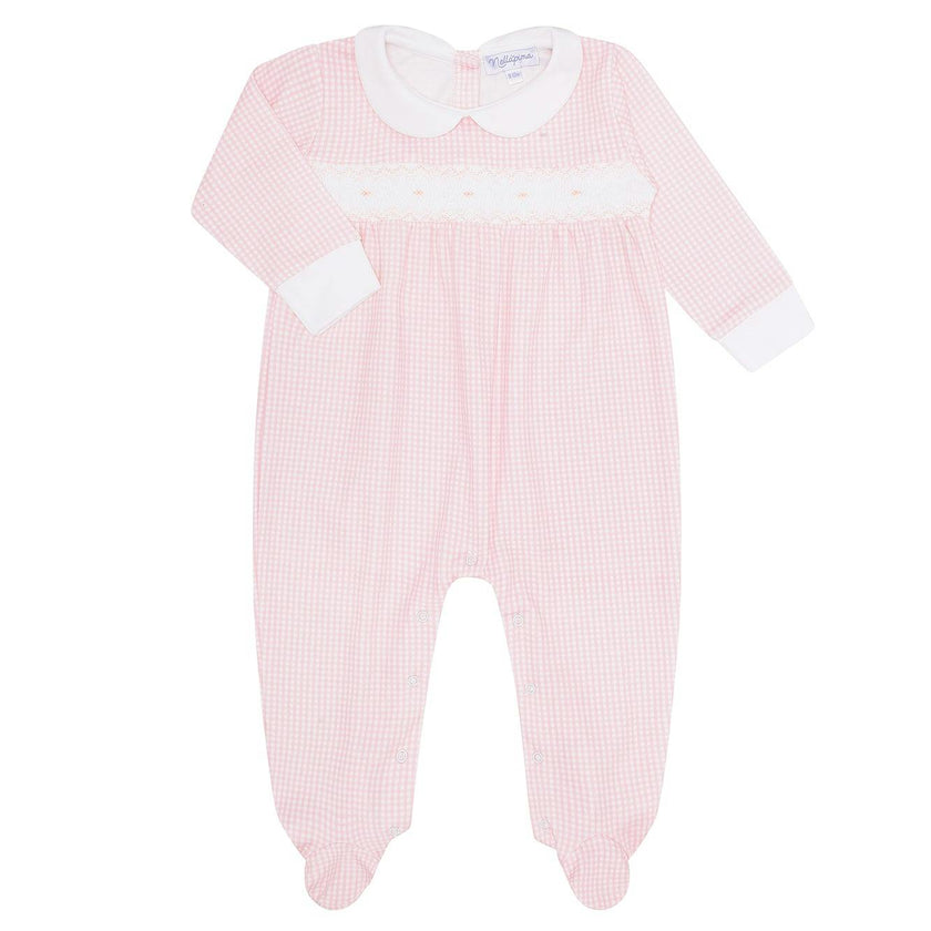 Pink Gingham Smocked Footie