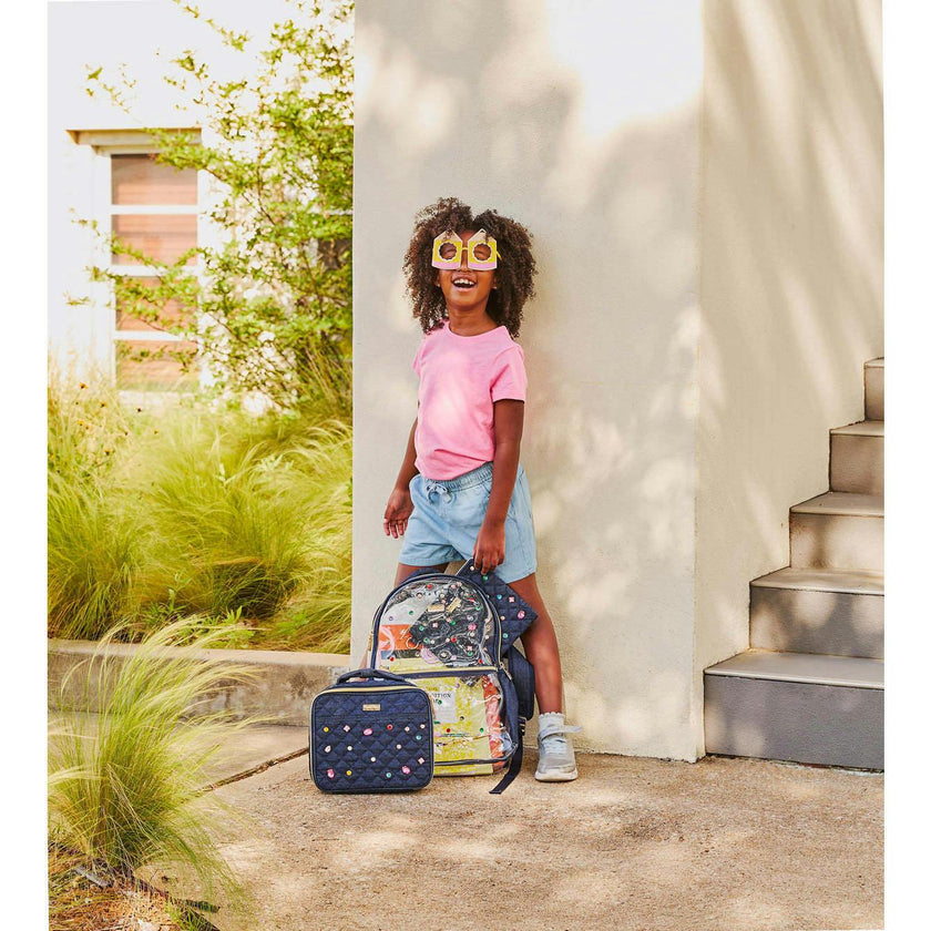 Denim and Multi-color Gemstones Lunchbox by Packed Party | Girl's Lunch Box with Anti-Microbial Lining