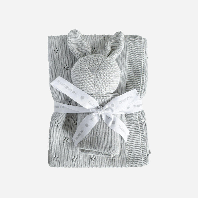 Pique Blanket and Bunny Lovey Gift Set - Light Grey