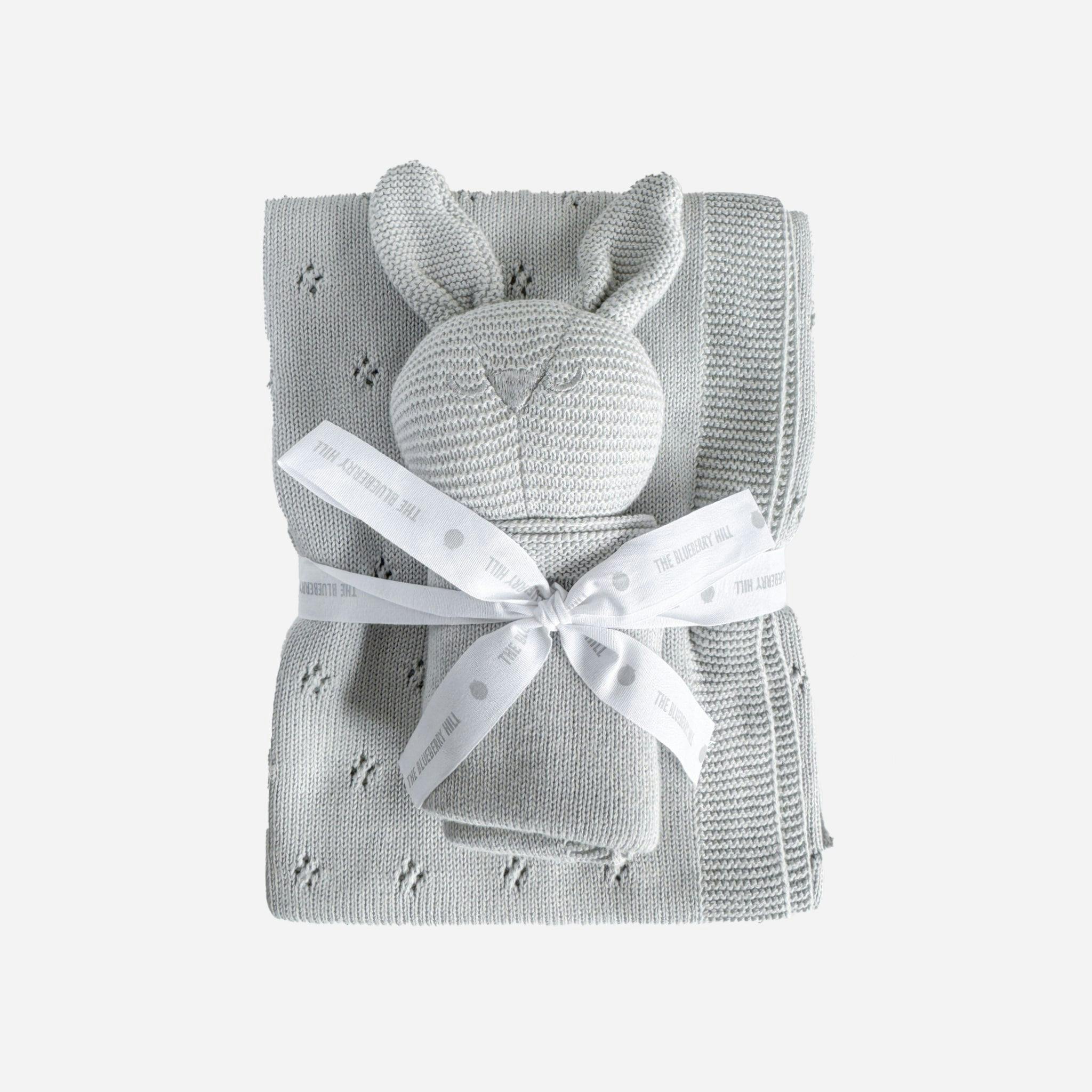 Pique Blanket and Bunny Lovey Gift Set - Light Grey