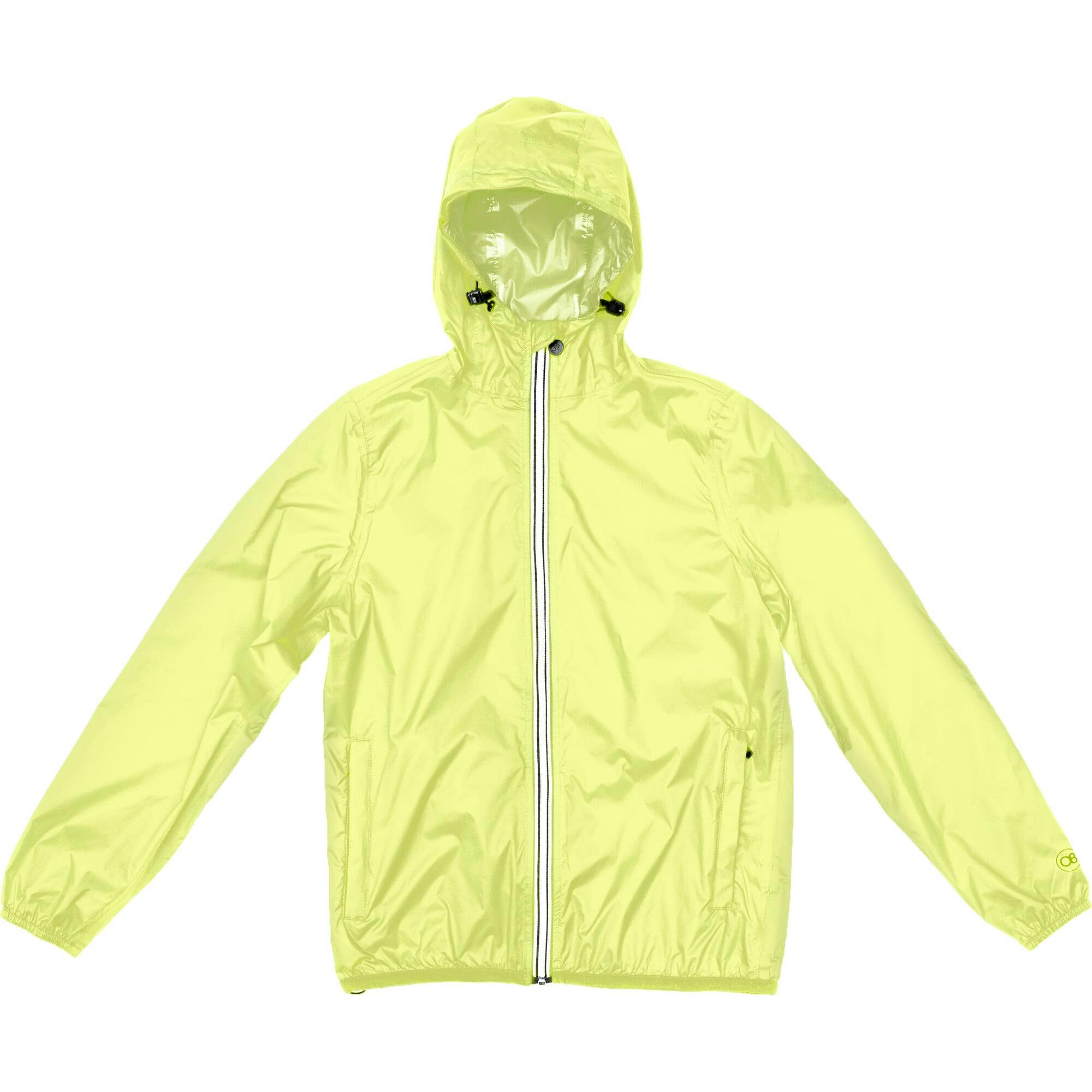 Yellow fluo full zip packable rain jacket and windbreaker