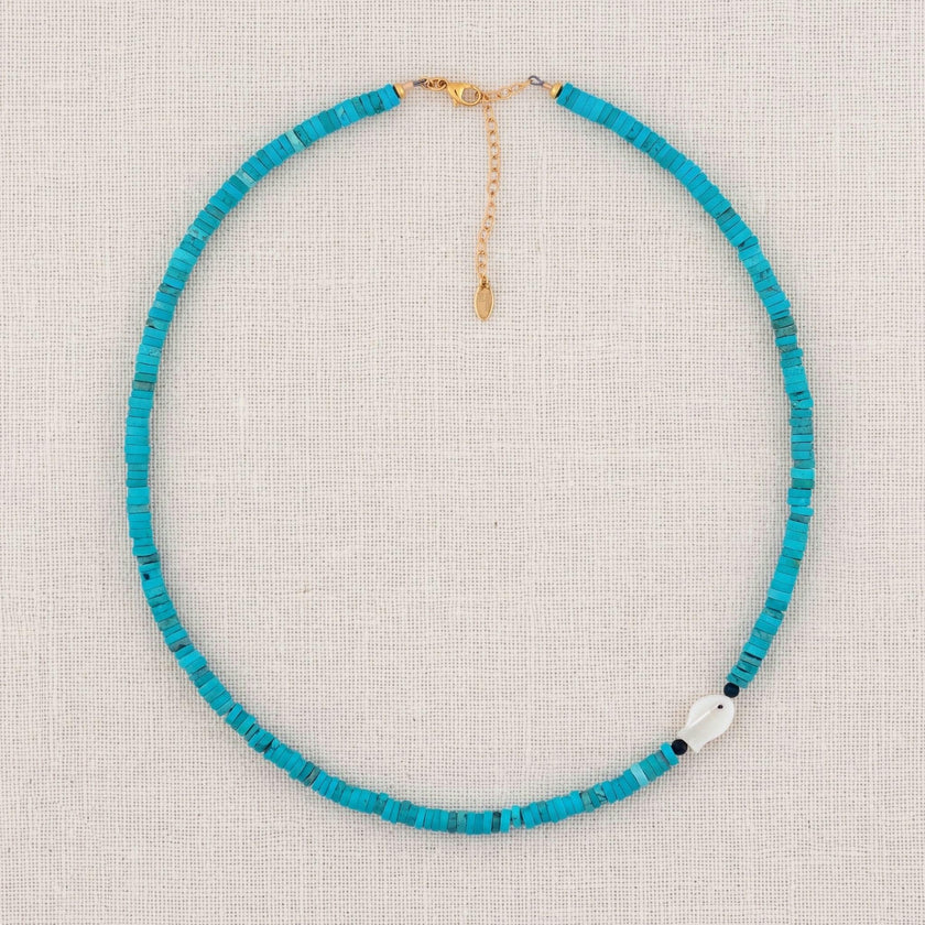 Turquoise & Mother Of Pearl Fish Necklace