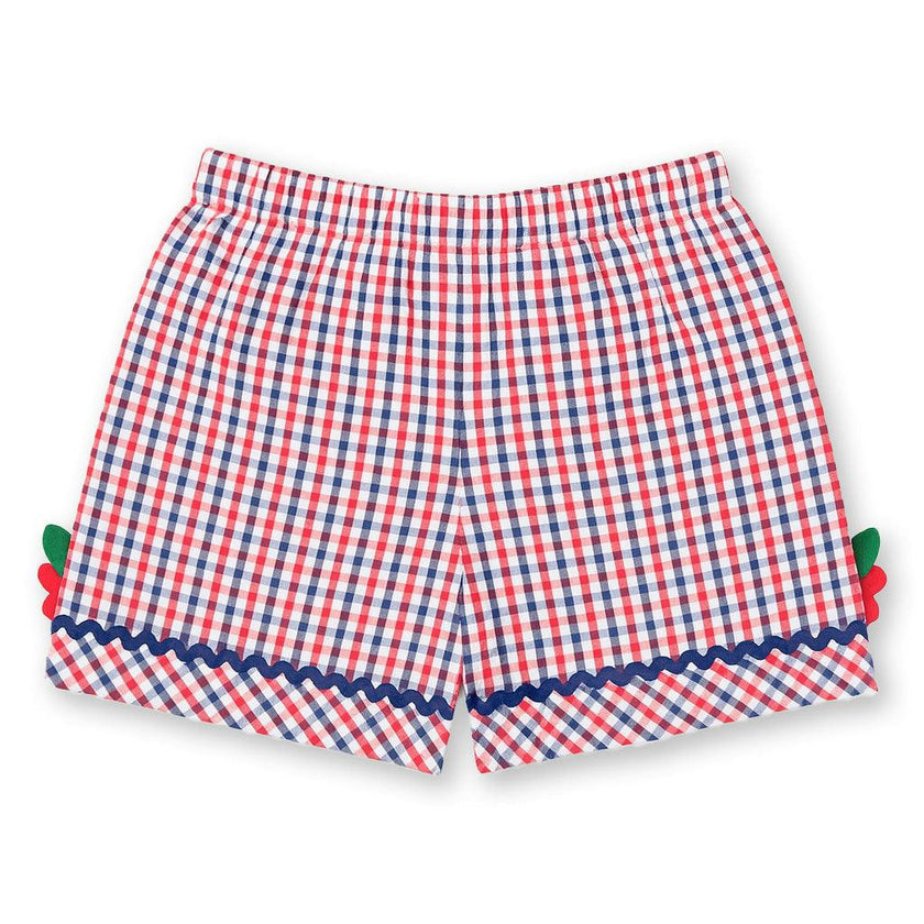 Plaid Seersucker Shorts With Ric Rac & Flowers