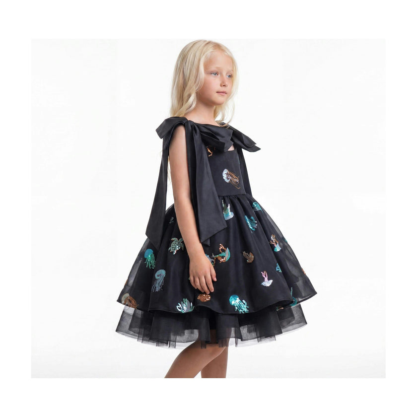 Ocean Magic Black Sequin Tulle Birthday Dress for Girls