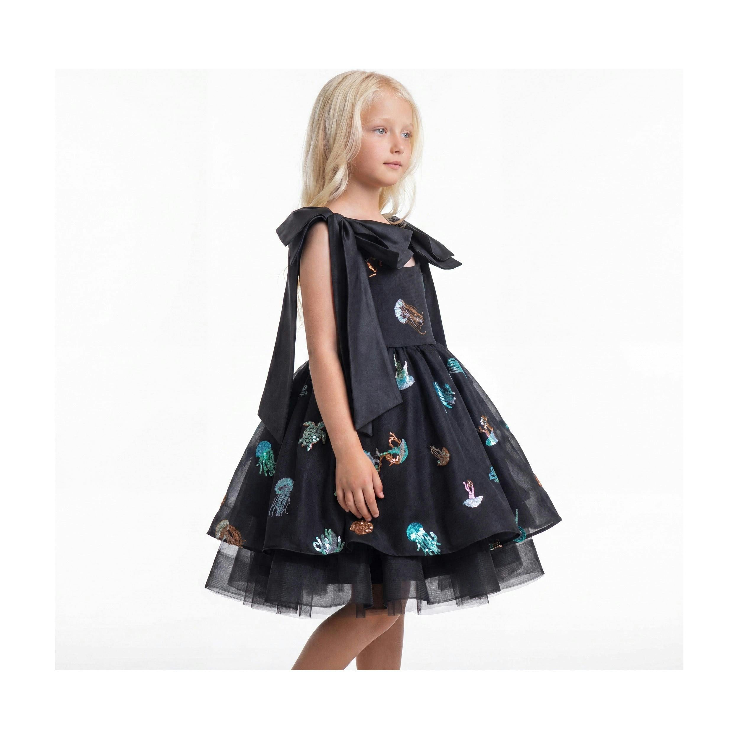 Ocean Magic Black Sequin Tulle Birthday Dress for Girls