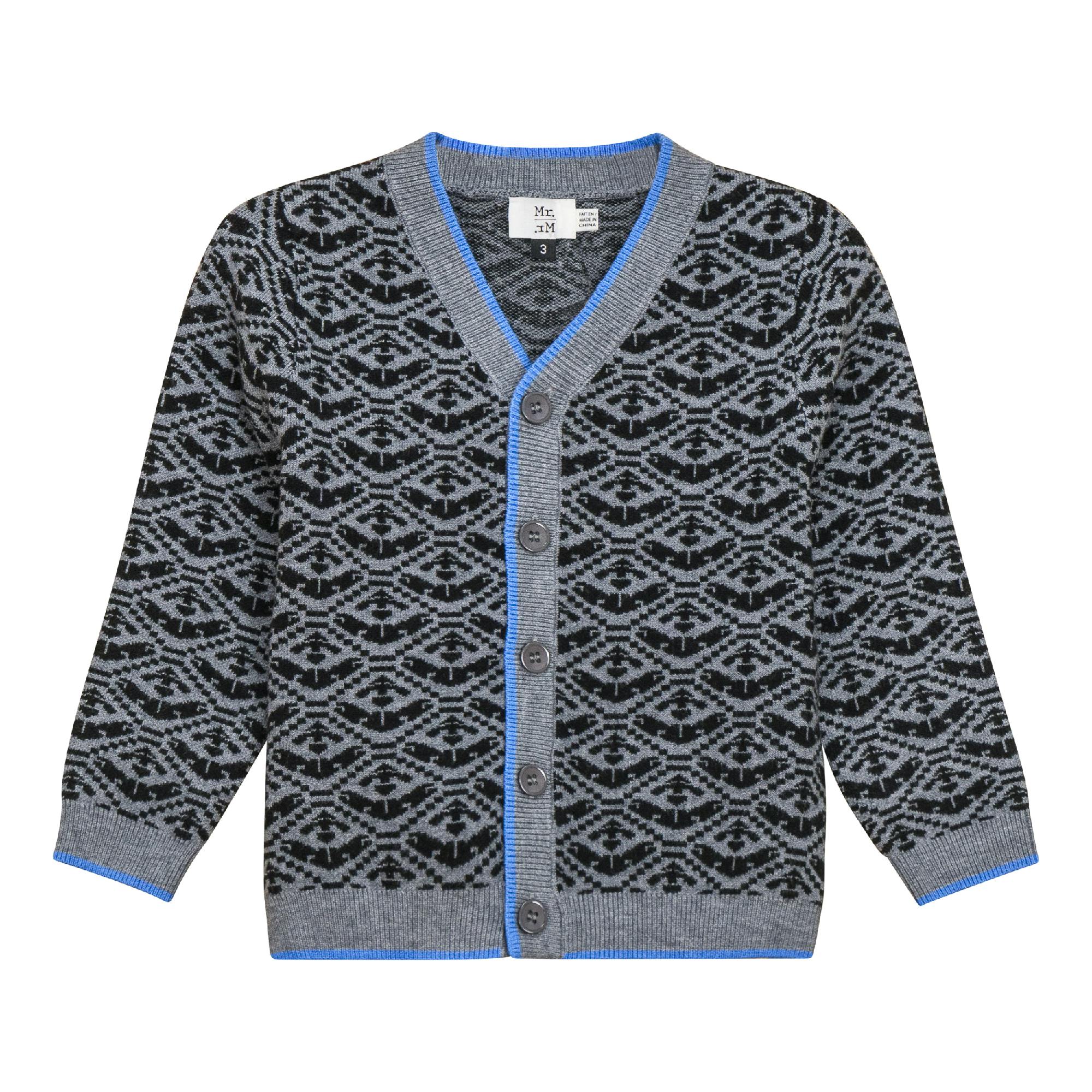 Jacquard Knit Cardigan Charcoal/Blue