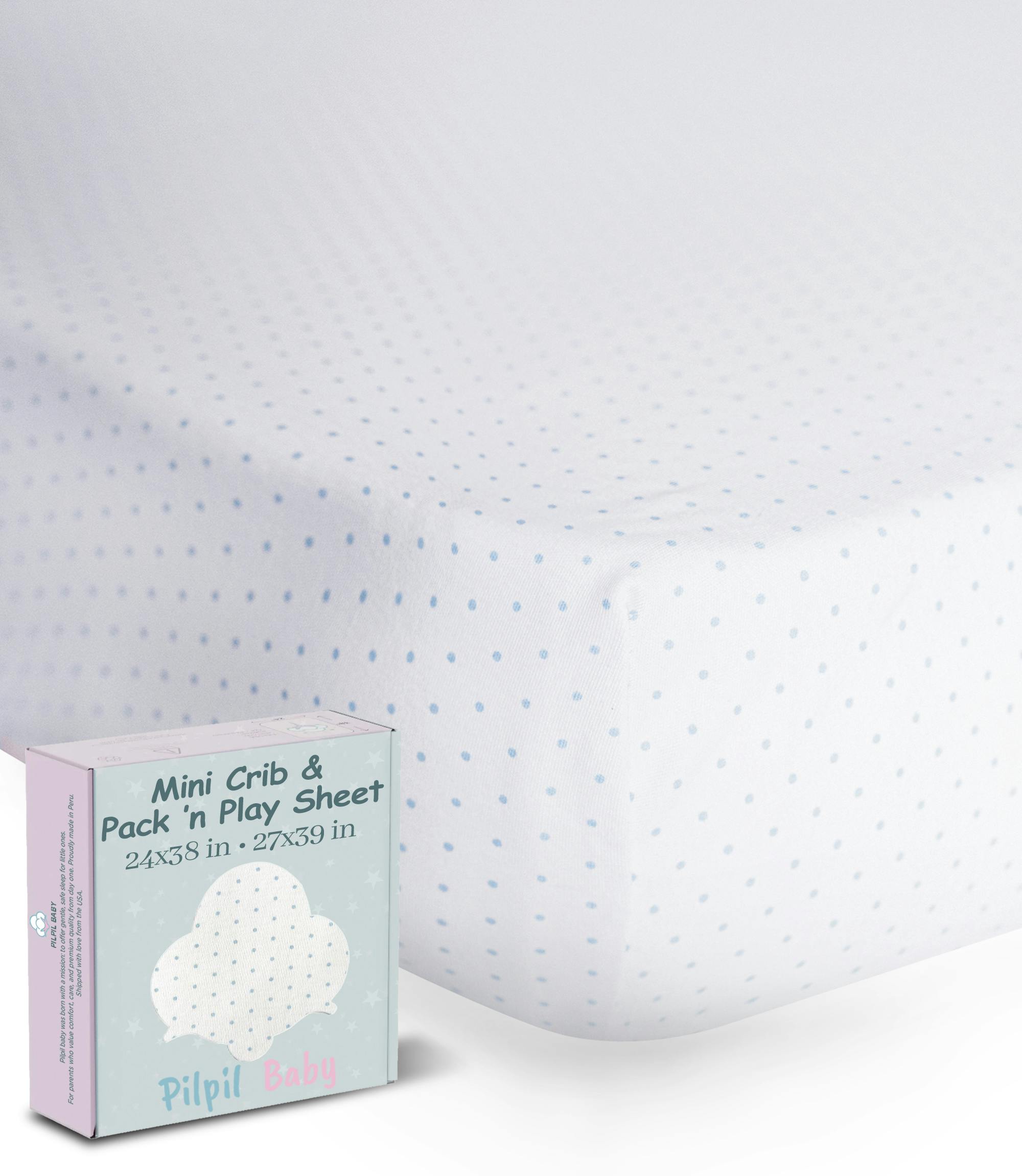 Peruvian Pima Cotton Mini Crib & Pack 'n Play Fitted Sheet – Blue Dots