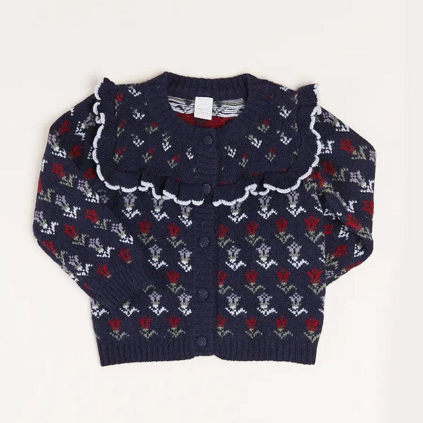 Floral Ruffle Bib Cardigan in Blue (2-10yrs)