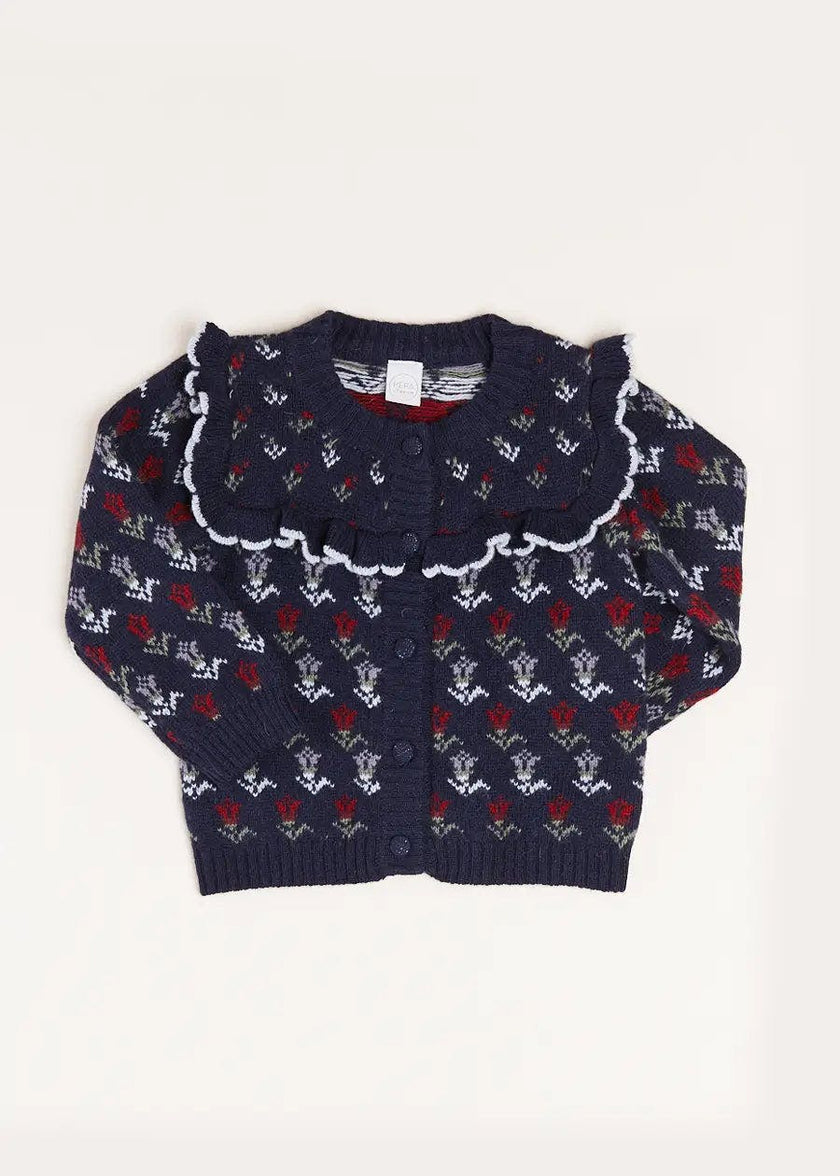 Floral Ruffle Bib Cardigan in Blue (2-10yrs)