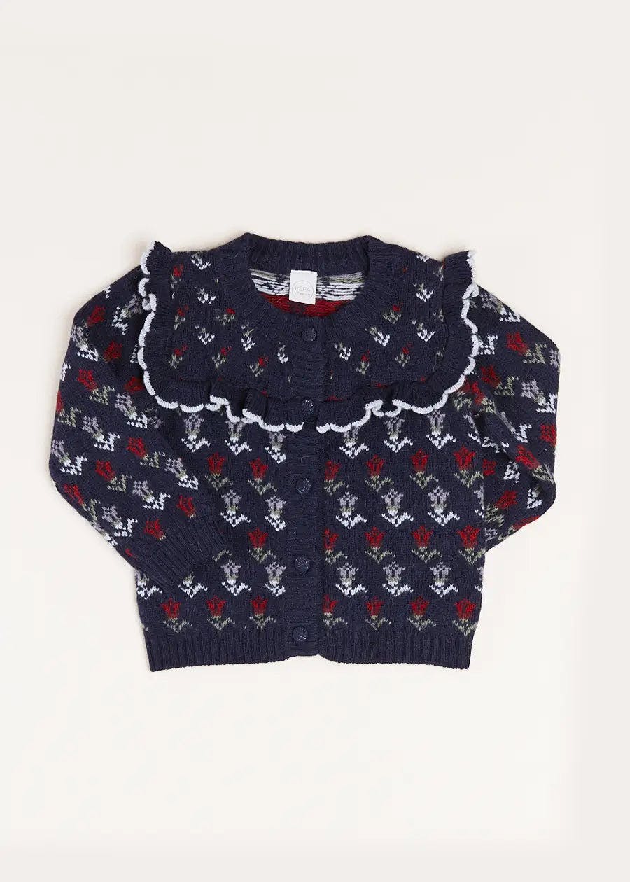 Floral Ruffle Bib Cardigan in Blue (2-10yrs)