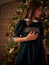 Dark Green Silas Velvet Girl Dress