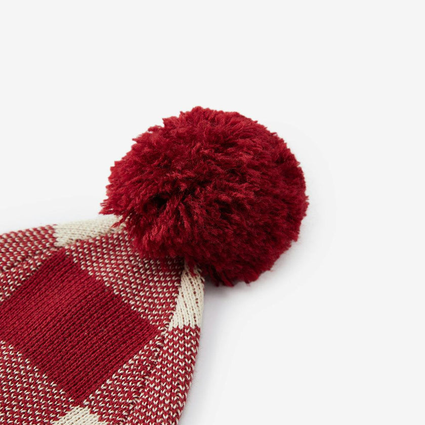 Red Gingham Knit Long Stocking Cap