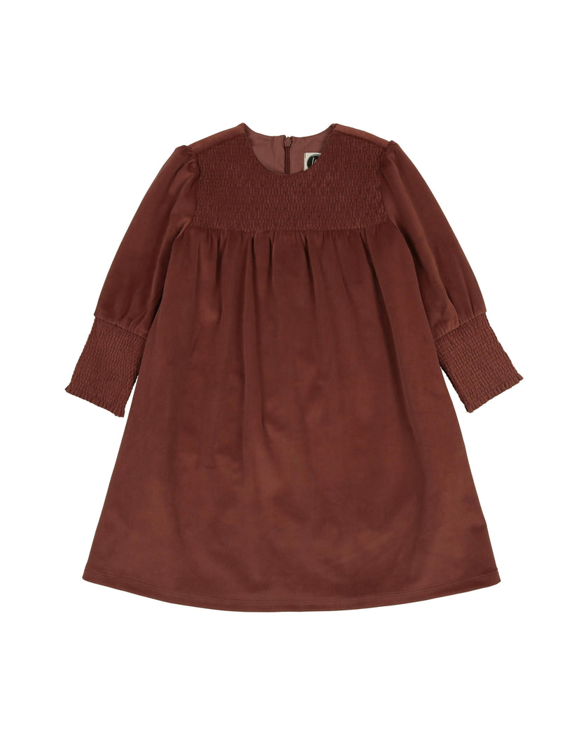 Royal Velvet Smocked Shect & Cuff A-Line Dress