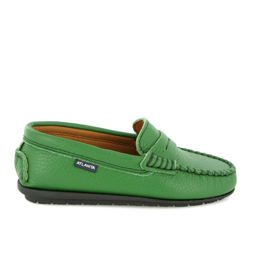 Grainy Leather Penny Moccasins, Green