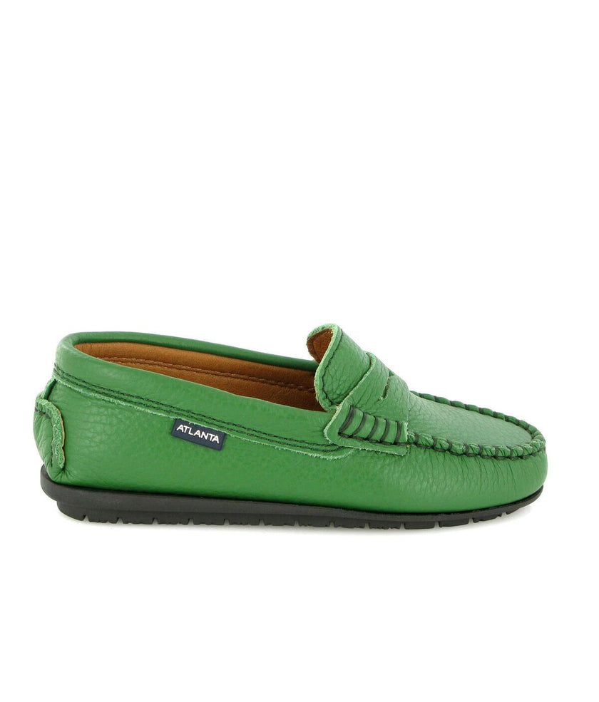 Grainy Leather Penny Moccasins, Green
