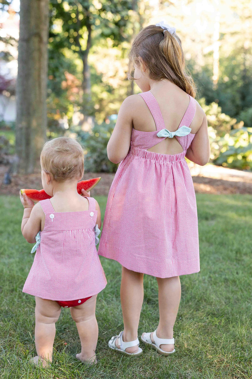 Check Seersucker Dress With Watermelon