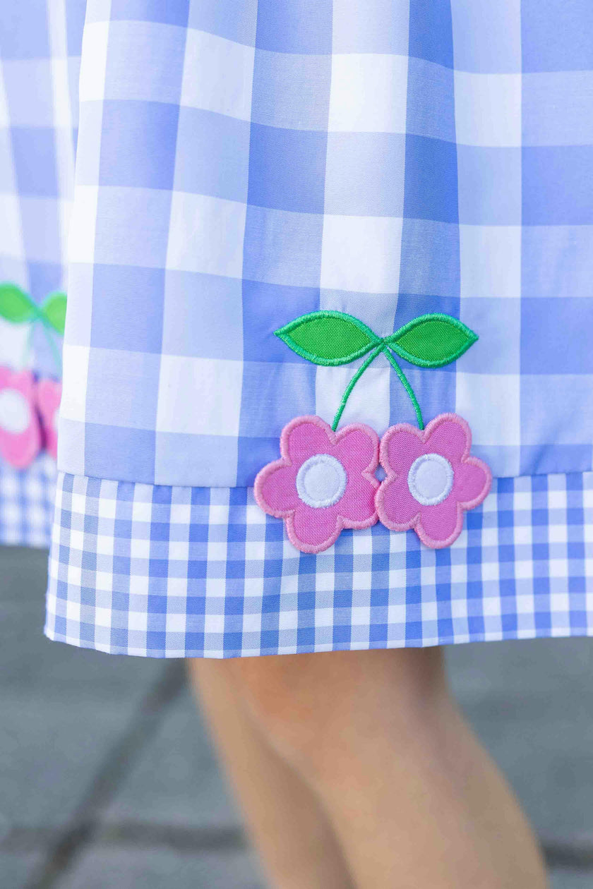 Gingham Dress With Flower Cherries