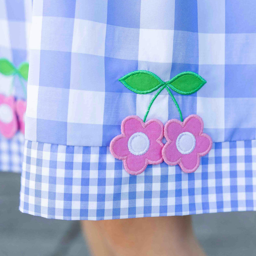 Gingham Dress With Flower Cherries