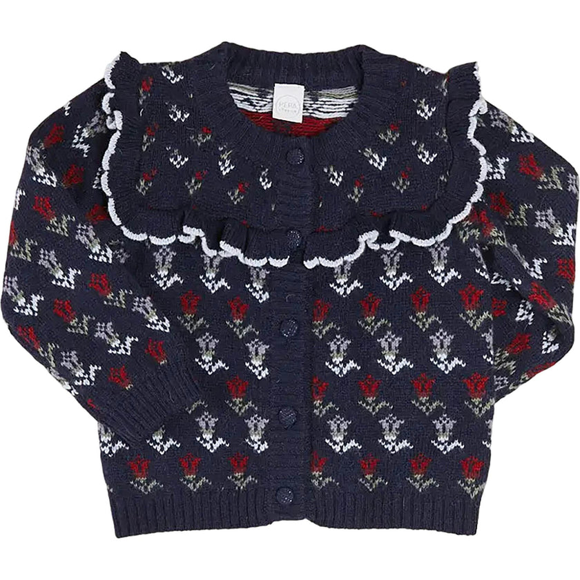 Floral Ruffle Bib Cardigan in Blue (2-10yrs)