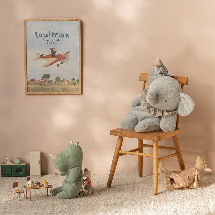 Elephant plush, Big - Blue/grey