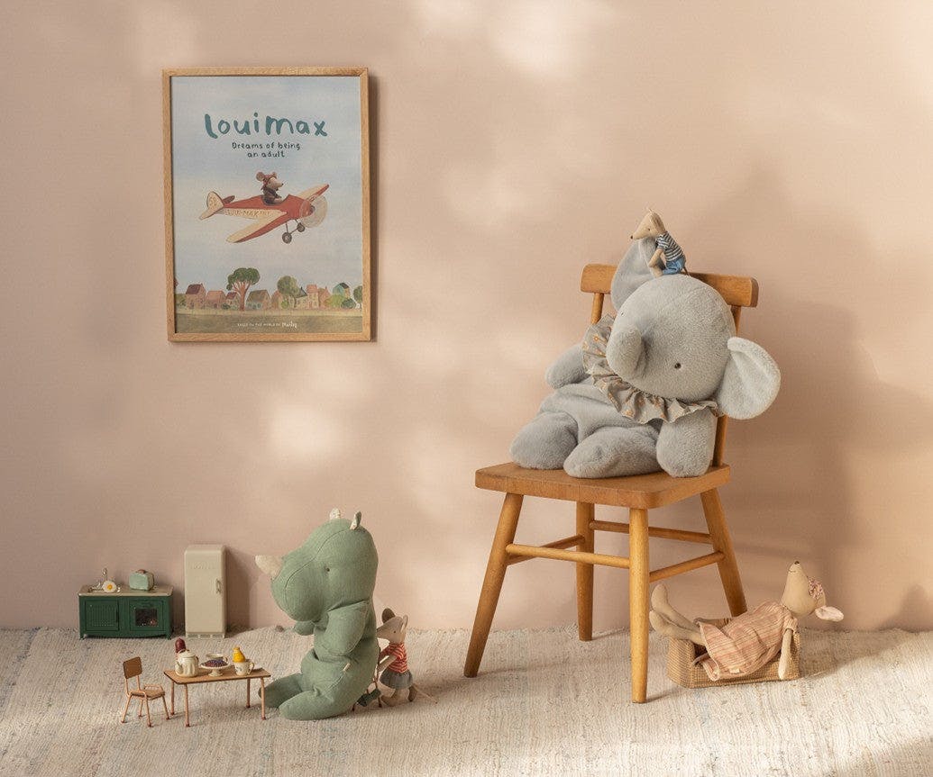 Elephant plush, Big - Blue/grey