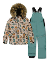 Two Piece Discover Snowsuit Beige Printed with Dogs