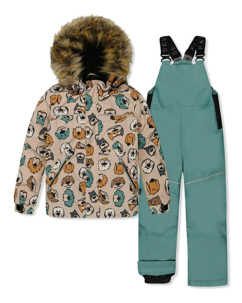 Two Piece Discover Snowsuit Beige Printed with Dogs